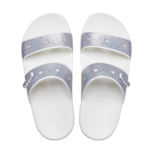 NEW CROCS Sizes 7, 8, 9, Womens Classic Glitter Sandal Slides,Silver White Multi - Picture 2 of 6